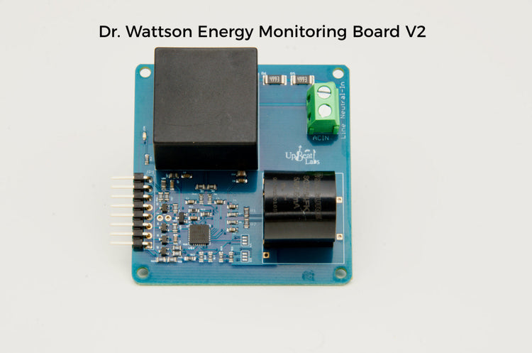 Dr. Wattson Energy Monitoring Board V2 with MCP39F521, designed for AC energy monitoring with Arduino and Python libraries.
