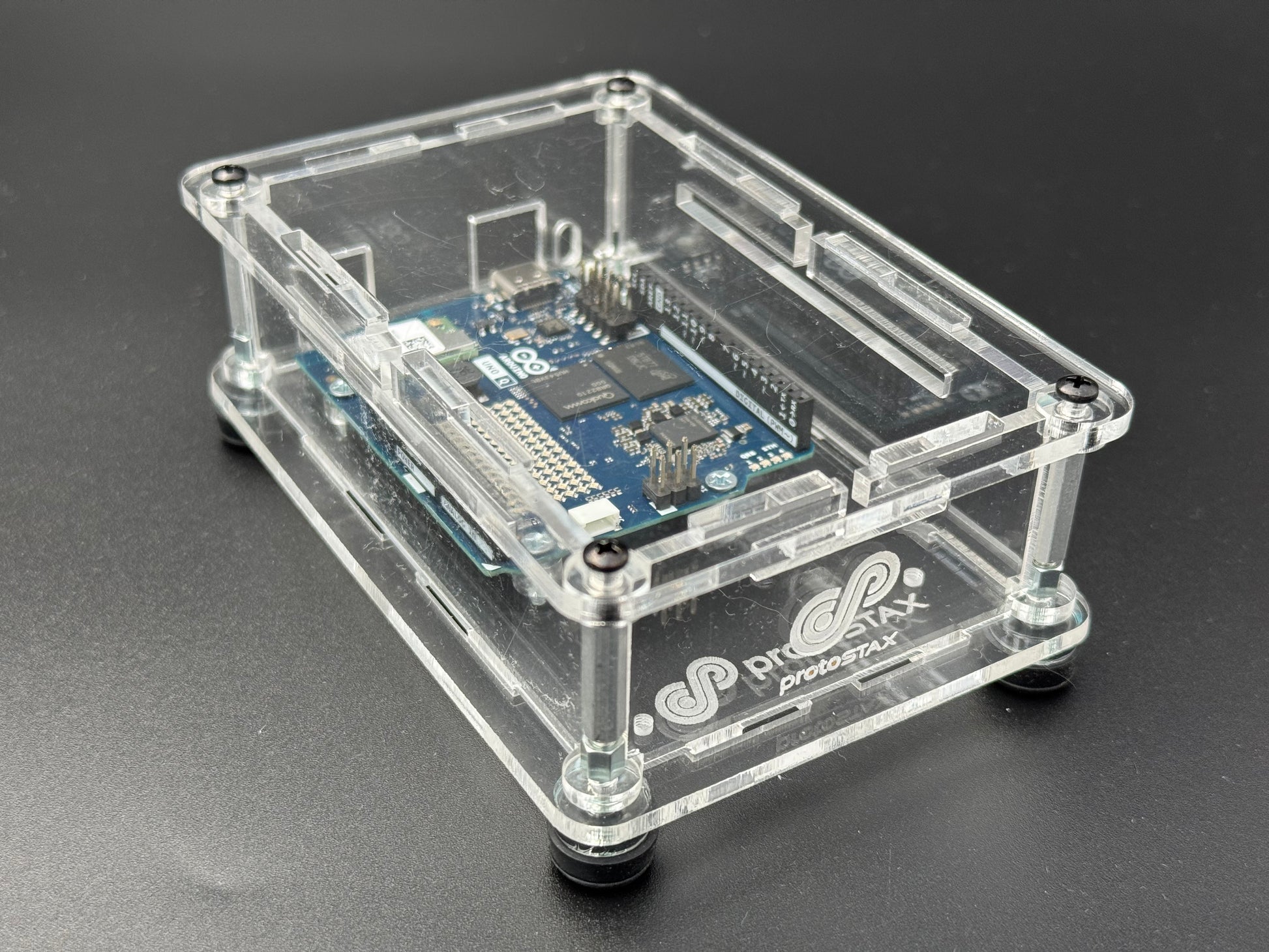 ProtoStax Enclosure for Arduino with Arduino UNO Q in Fully Closed Configuration
