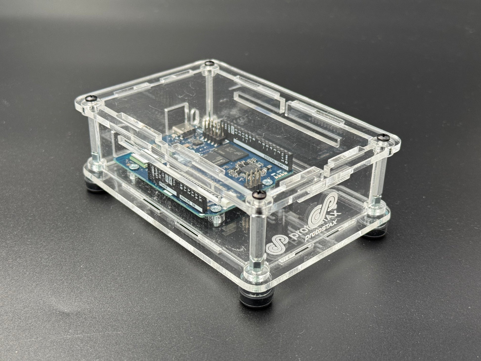 ProtoStax Enclosure for Arduino with Arduino UNO Q in Fully Closed Configuration