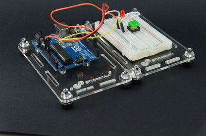 ProtoStax Enclosures - Arduino and Breadboard stacked side-by-side in Prototyping Platform Configuration with horizontal stacking kit connectors