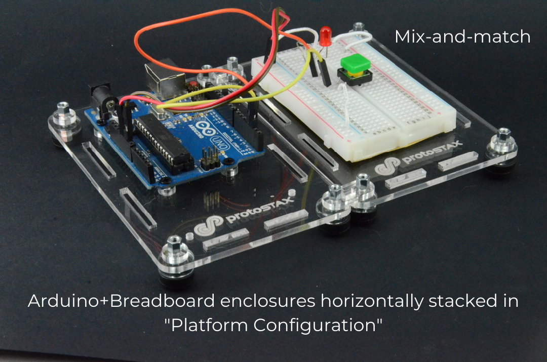 ProtoStax Enclosures - Arduino and Breadboard stacked side-by-side in Prototyping Platform Configuration