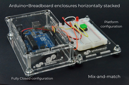 ProtoStax Enclosures - Arduino and Breadboard stacked side-by-side in Fully Closed & Platform Configuration