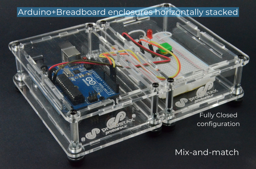ProtoStax Enclosures - Arduino and Breadboard stacked side-by-side in Fully Closed Configuration