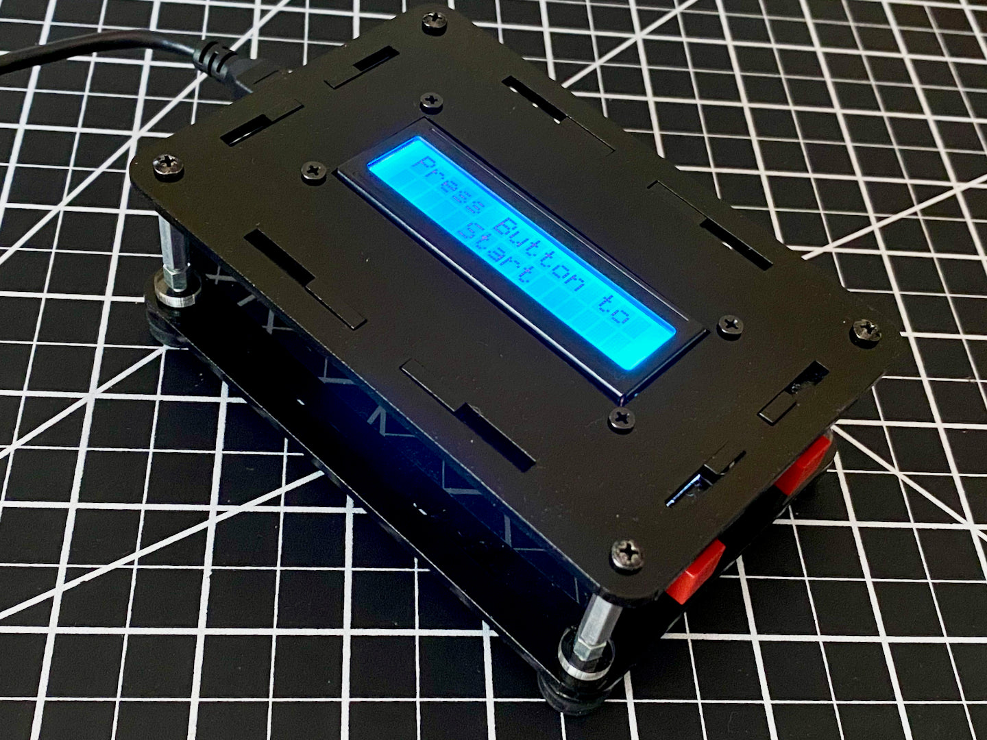 ProtoStax Enclosure with ProtoStax LCD Kit V2 and ProtoStax Kit for Momentary Push Button Switches in Obsidian